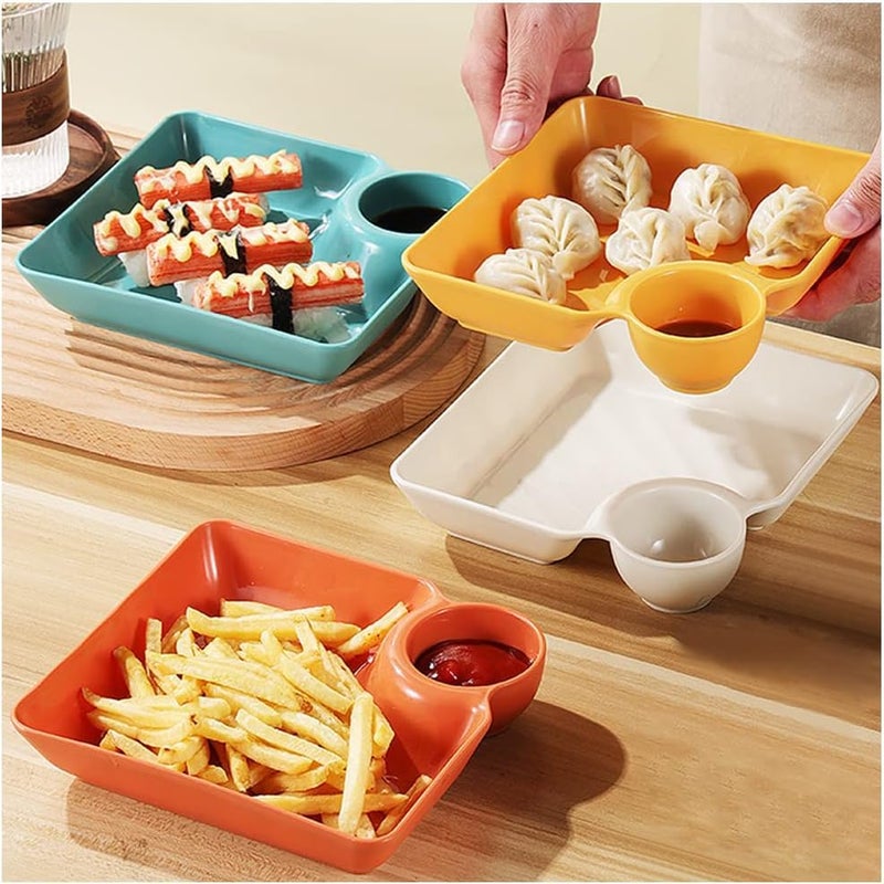 PLENARO Chip and Dip Snack Plates Divided Serving Platter Set with Round Dip Sauce Section Serving Dishes for Snacks Dessert Salad Fries Pack of 4 Mix - Image 3