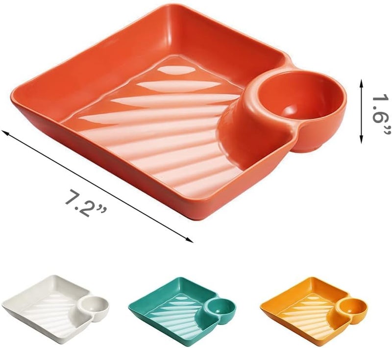 PLENARO Chip and Dip Snack Plates Divided Serving Platter Set with Round Dip Sauce Section Serving Dishes for Snacks Dessert Salad Fries Pack of 4 Mix - Image 2