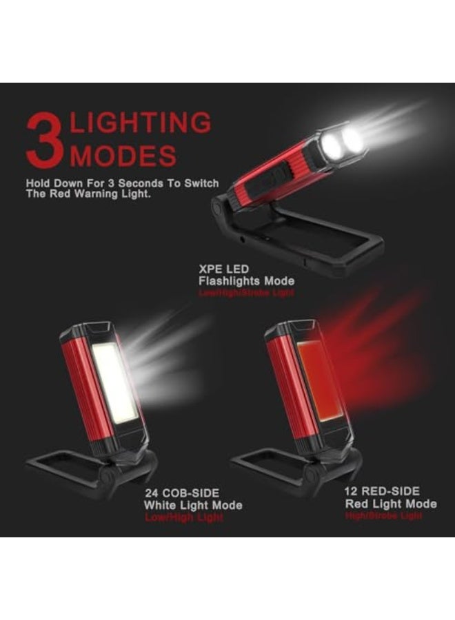 Rechargeable Flashlights, Magnetic COB Work Light Portable Emergency Lighting Multi-Functional Magnetic Work Light Compact Emergency Job Lighting for Car Repair Camping Household Blackout, Red - Image 3