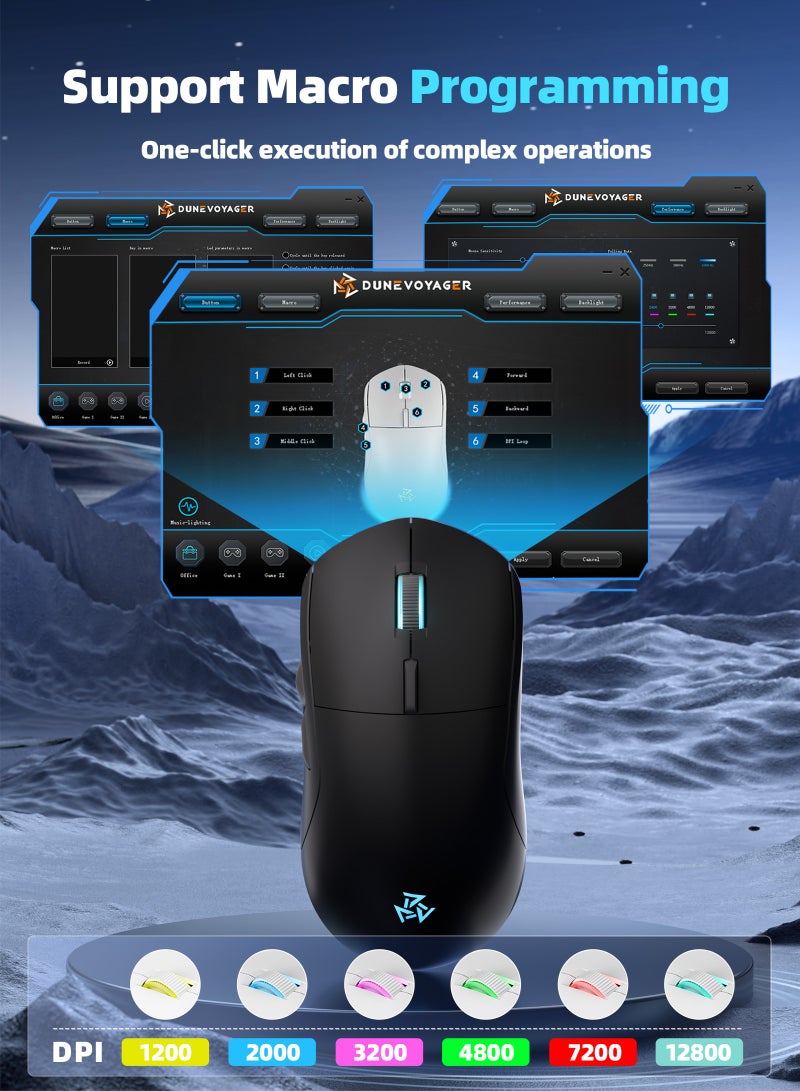 DuneVoyager GE7 Macro Gaming Mouse, 1-12800 DPI Adjustable, 1000Hz Polling Rate, Pluggable cable, 6 Programmable Buttons with Macro Support & Custom Software, 16.8M RGB Lighting, Ergonomic Wired USB Esports Mouse, Compatible with PC/PS4/PS5/Xbox Gaming Mouse, Perfect for Fortnite Players Gaming Mouse - Image 3