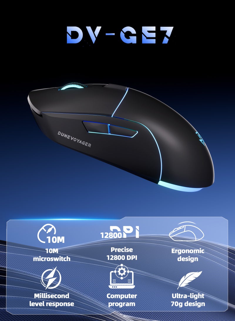 DuneVoyager GE7 Macro Gaming Mouse, 1-12800 DPI Adjustable, 1000Hz Polling Rate, Pluggable cable, 6 Programmable Buttons with Macro Support & Custom Software, 16.8M RGB Lighting, Ergonomic Wired USB Esports Mouse, Compatible with PC/PS4/PS5/Xbox Gaming Mouse, Perfect for Fortnite Players Gaming Mouse - Image 2