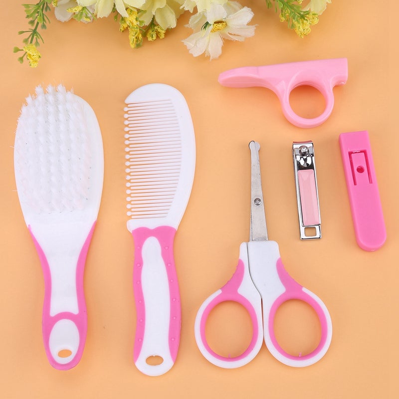 Pinkish Baby Manicure Kit: 6-Piece Set With Arc-Head Nail Clippers, Scissors, Hair Brush, Comb - Injury Prevention Head Massage Portable for Baby Nursery Travel New Parents - Image 5