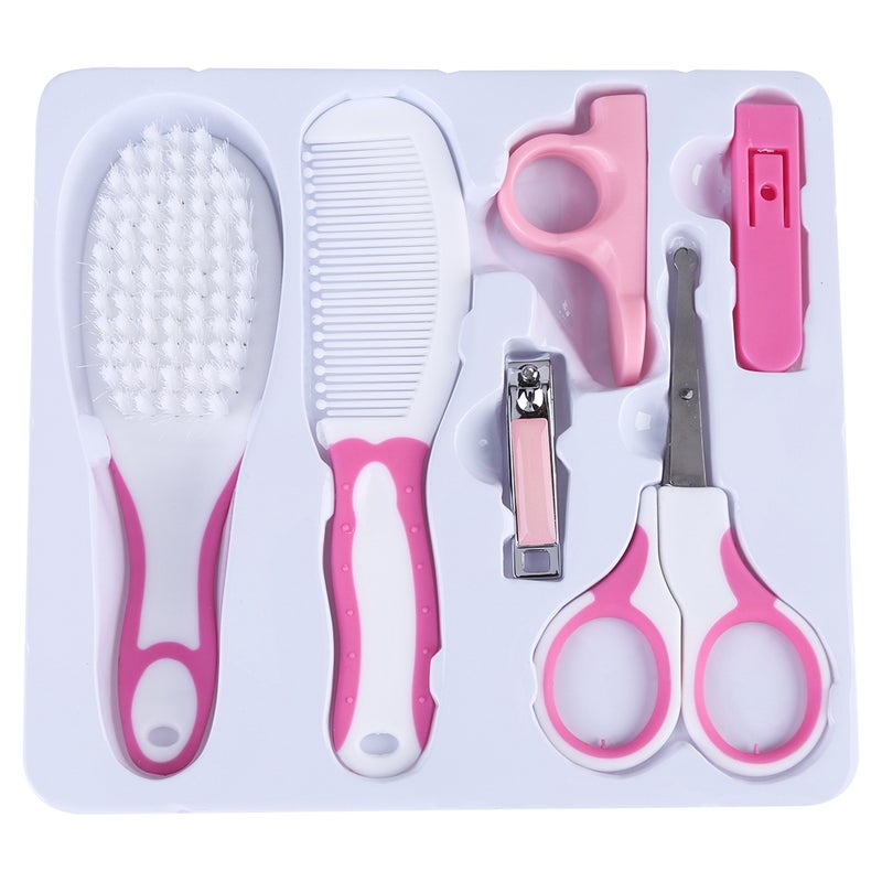 Pinkish Baby Manicure Kit: 6-Piece Set With Arc-Head Nail Clippers, Scissors, Hair Brush, Comb - Injury Prevention Head Massage Portable for Baby Nursery Travel New Parents - Image 2