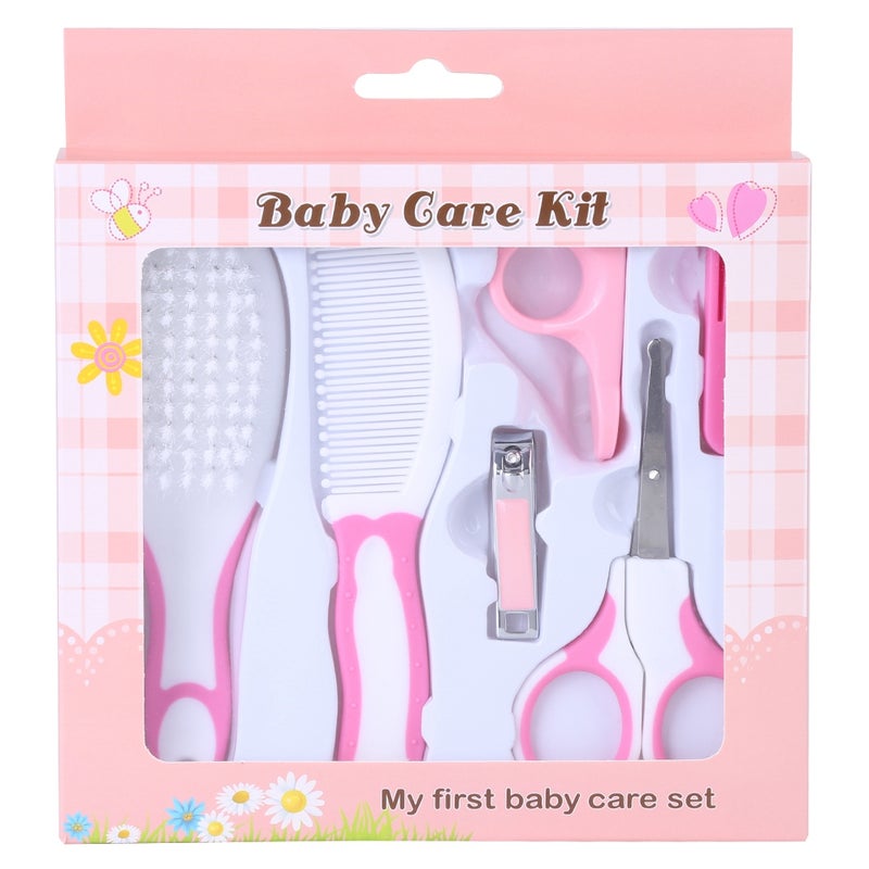 Pinkish Baby Manicure Kit: 6-Piece Set With Arc-Head Nail Clippers, Scissors, Hair Brush, Comb - Injury Prevention Head Massage Portable for Baby Nursery Travel New Parents - Image 1
