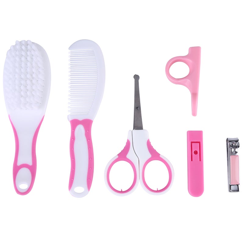 Pinkish Baby Manicure Kit: 6-Piece Set With Arc-Head Nail Clippers, Scissors, Hair Brush, Comb - Injury Prevention Head Massage Portable for Baby Nursery Travel New Parents - Image 3