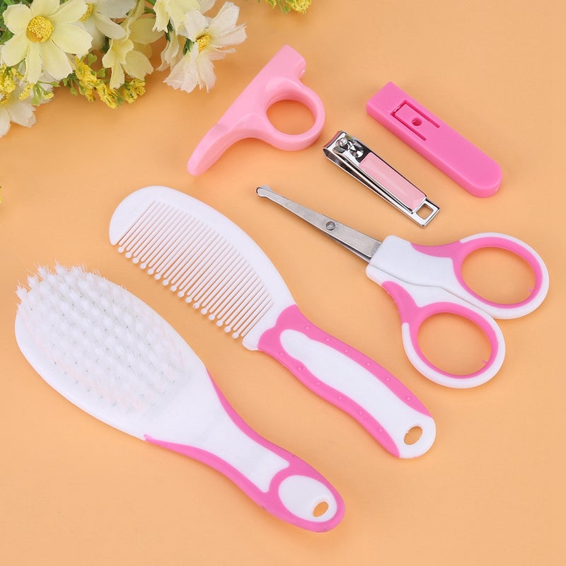Pinkish Baby Manicure Kit: 6-Piece Set With Arc-Head Nail Clippers, Scissors, Hair Brush, Comb - Injury Prevention Head Massage Portable for Baby Nursery Travel New Parents - Image 4