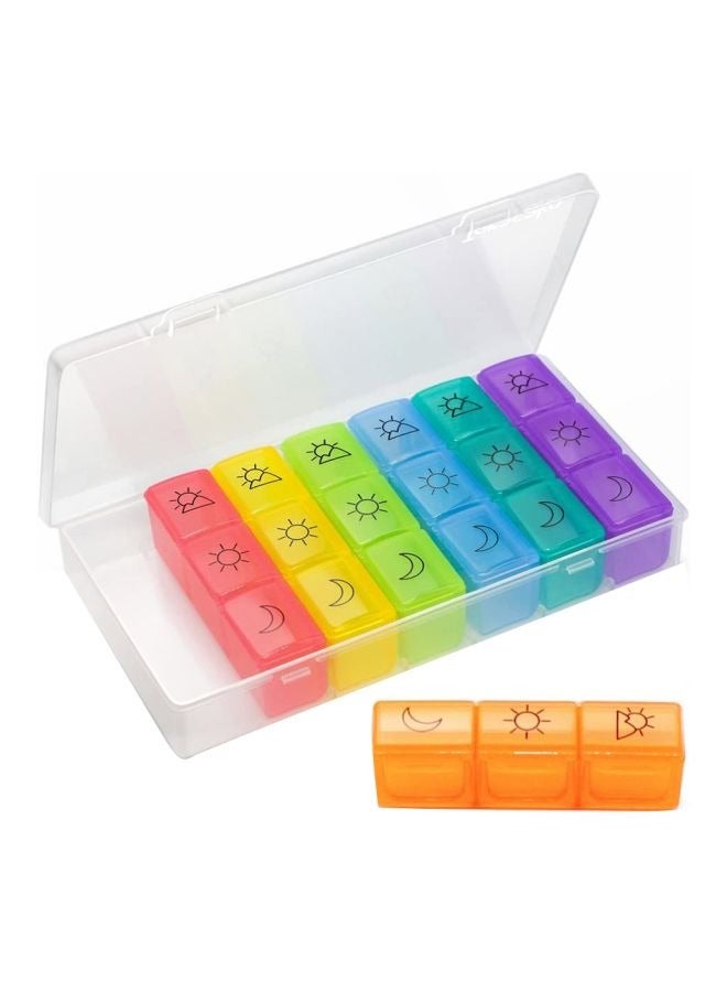 7-Day 21-Slot Colorful Portable Divided Plastic Pill Organizer - Image 1