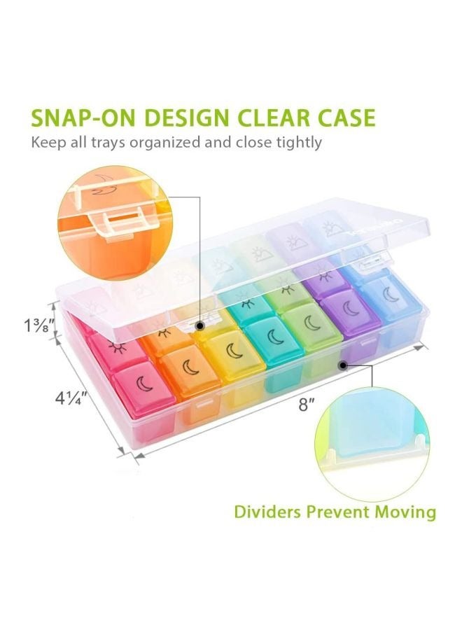7-Day 21-Slot Colorful Portable Divided Plastic Pill Organizer - Image 2