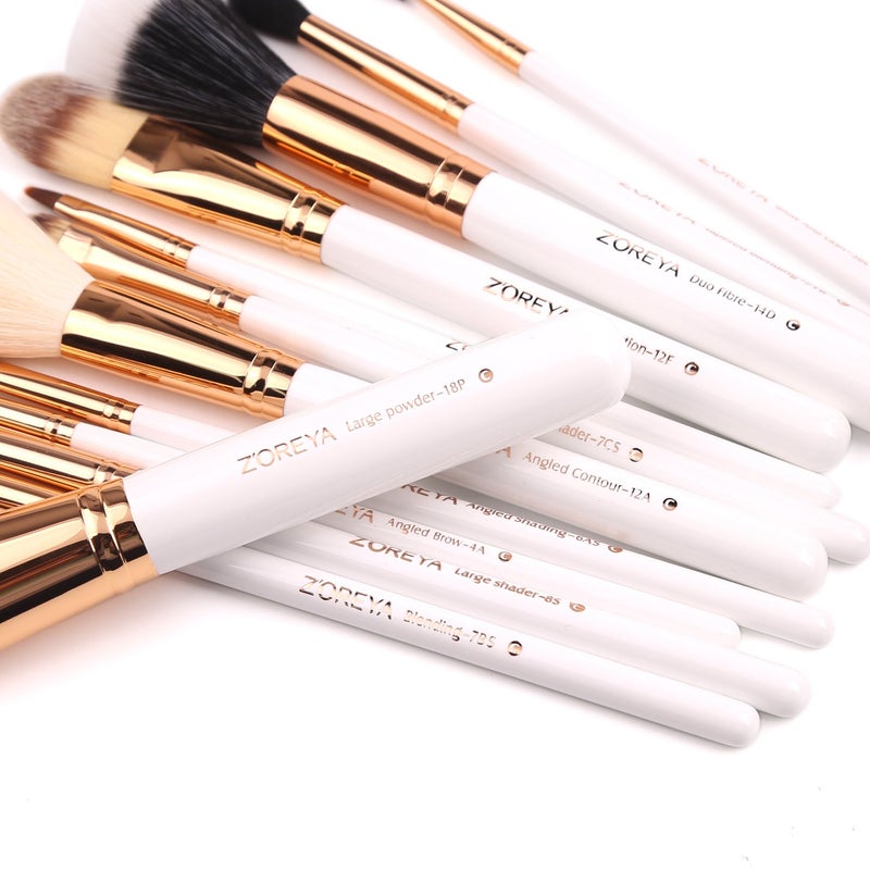 Z'OREYA Travel Makeup Brush Set White 12pcs Makeup Brushes Premium Synthetic Hair Professional Foundation Powder Contour Blush Cosmetic Eye Brush Sets With Holder - Image 3