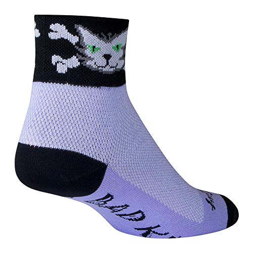 SockGuy, Classic Bad Kitty Womens Socks, cuff height 2", size S / M, Black/Light Purple - Image 2