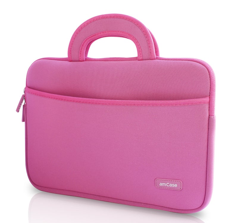 AM Case amCase Portable Electronic Device Cover, Chromebook - 11.6 to 12 inch Neoprene Travel Sleeve with Handle-Pink, Laptop Case - Image 1