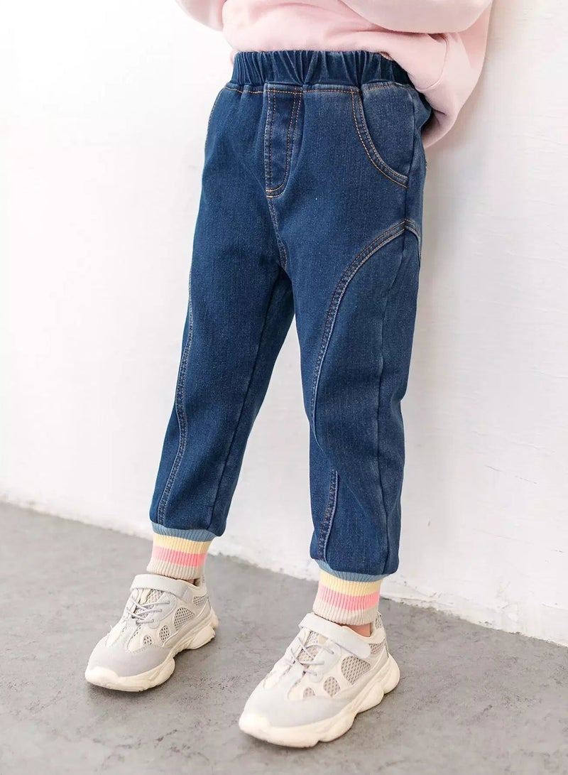 Girls High Waist Colorful Striped Hem Jogger Jeans  - Image 1