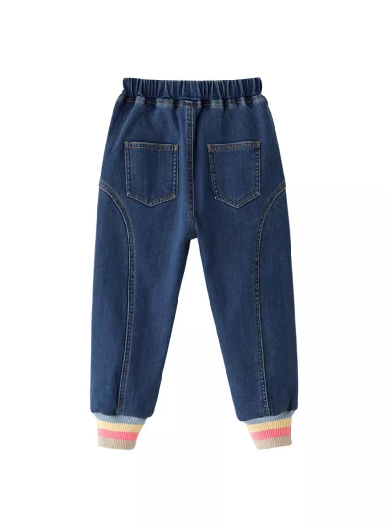 Girls High Waist Colorful Striped Hem Jogger Jeans  - Image 2