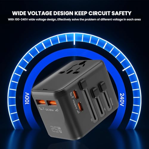 MAK 25W International Travel Charger – 5-in-1 Adapter with 2 USB-C & 2 USB-A Ports | Works in 150+ Countries | Compatible with Type A, C, G, I Plugs | Black - Image 2