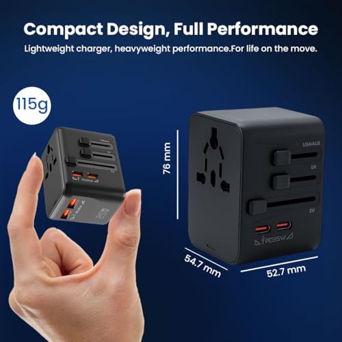 MAK 25W International Travel Charger – 5-in-1 Adapter with 2 USB-C & 2 USB-A Ports | Works in 150+ Countries | Compatible with Type A, C, G, I Plugs | Black - Image 4