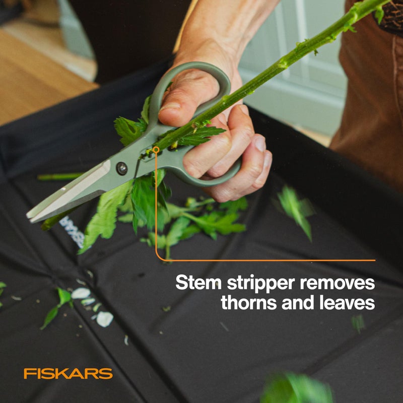 Fiskars Shaper Plant Shears, Precision Indoor Gardening Snips with Storage Caddy, Forged Stainless Steel Blades for Clean Cuts on Broad Leaves, Ambidextrous Handles & Stem Stripper, 6" - Image 4