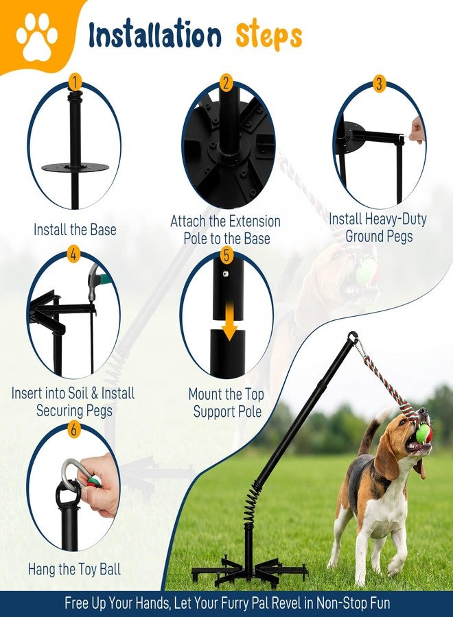 Besilo Tether Outdoor Dog Rope Toy with Chew Rope,Tug of War Interactive Pull Pet Toys with Strengthen Spring Pole, Adjustable Height,Extra-Stable Base,3 Tug Balls,Suitable for Large Medium Small Dogs - Image 4