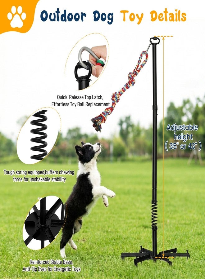 Besilo Tether Outdoor Dog Rope Toy with Chew Rope,Tug of War Interactive Pull Pet Toys with Strengthen Spring Pole, Adjustable Height,Extra-Stable Base,3 Tug Balls,Suitable for Large Medium Small Dogs - Image 2