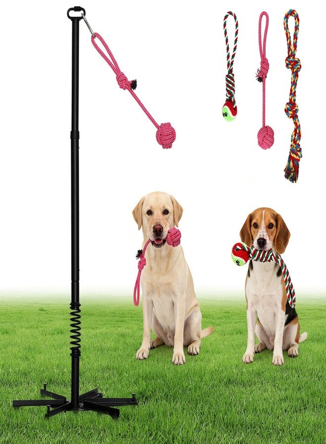 Besilo Tether Outdoor Dog Rope Toy with Chew Rope,Tug of War Interactive Pull Pet Toys with Strengthen Spring Pole, Adjustable Height,Extra-Stable Base,3 Tug Balls,Suitable for Large Medium Small Dogs - Image 1