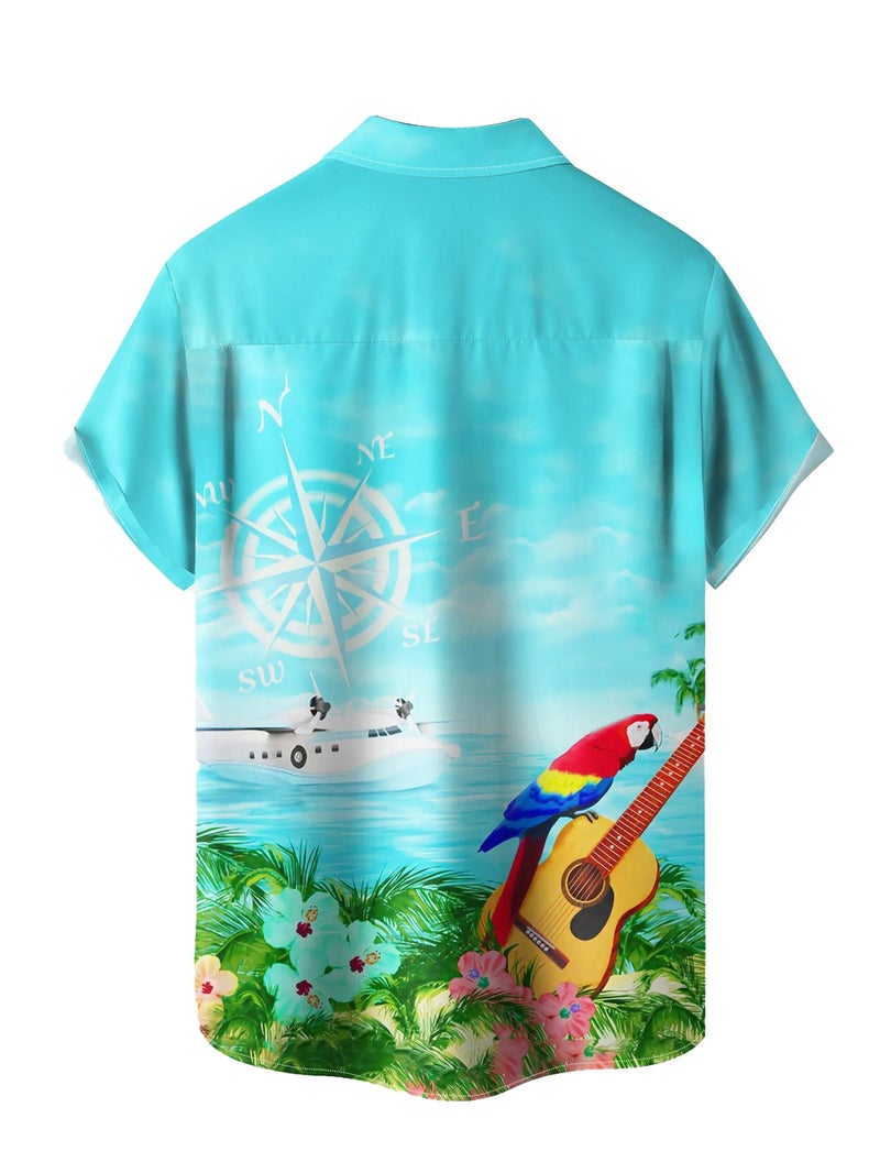 Hardaddy Men's Summer Hawaiian Shirts Funny Performence Printed Casual Button Down Bowling Shirt(Color13,XL) - Image 2