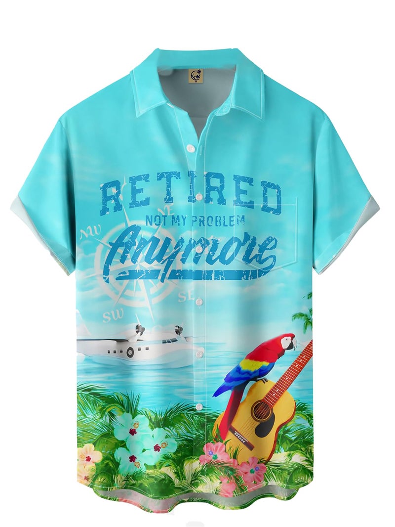 Hardaddy Men's Summer Hawaiian Shirts Funny Performence Printed Casual Button Down Bowling Shirt(Color13,XL) - Image 1