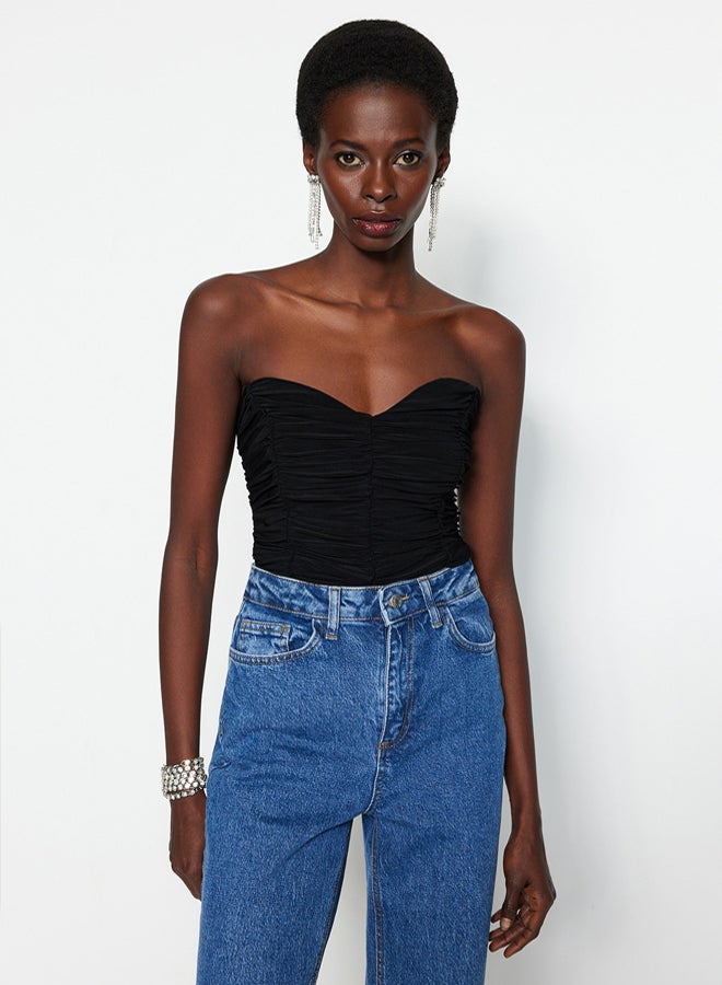 trendyol Black Lined Draped Stud Knitted Body - Image 4