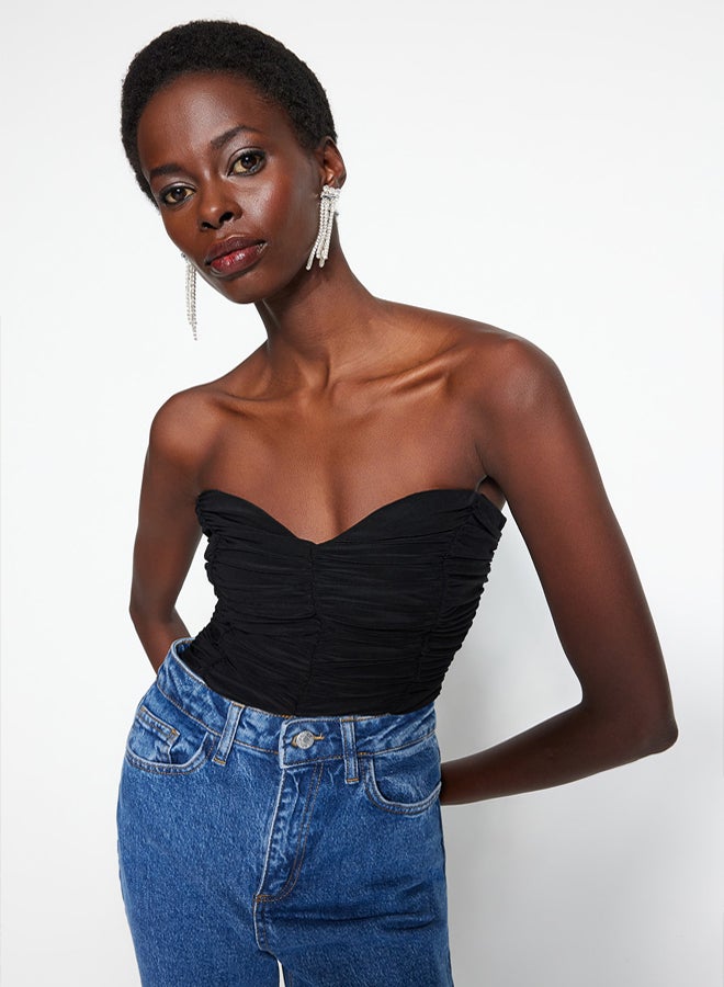 trendyol Black Lined Draped Stud Knitted Body - Image 3