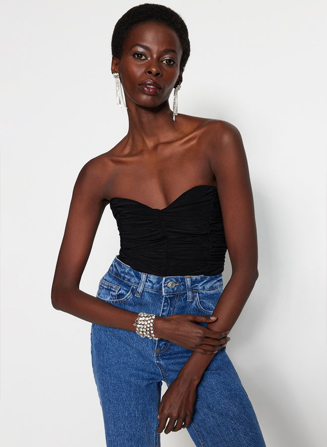 trendyol Black Lined Draped Stud Knitted Body - Image 2