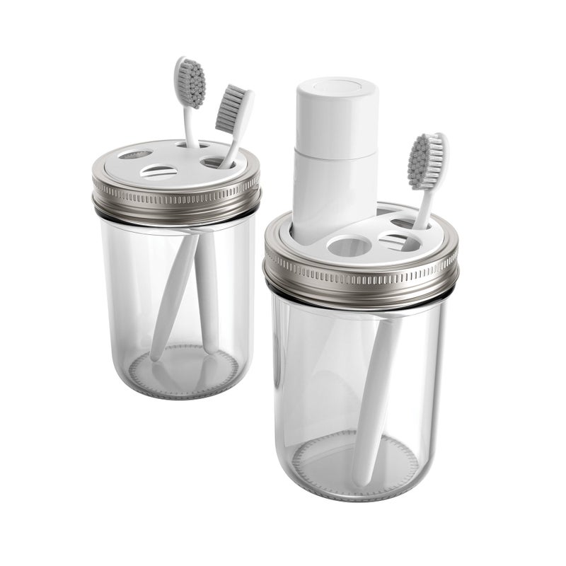 Jarware Toothbrush and Toothpaste Holder Lids for Wide Mouth Mason Jars Set of 2 Nylon Lids