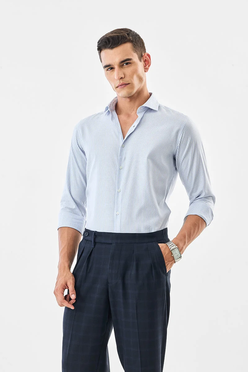 SNITCH Light Blue Striped Long Sleeve Slim Fit Luxe Shirt