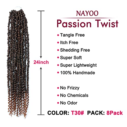 NAYOO Passion Twist Hair 8 Packs 24 Inch Passion Twist Crochet Hair For Black Women Crochet Pretwisted Curly Hair Passion Twists Synthetic Braiding Hair Extensions24 Inch 8 Packs T30 - Image 5