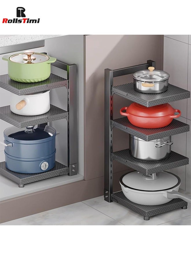 RollsTimi  Pot Organizers Inside Cabinet, Heavy Duty Pot Pan Rack Organizer with 4-Tiers, Pot and Pan Organizer for Under Cabinet Applicable to Kitchen Storage ,Black - Image 2