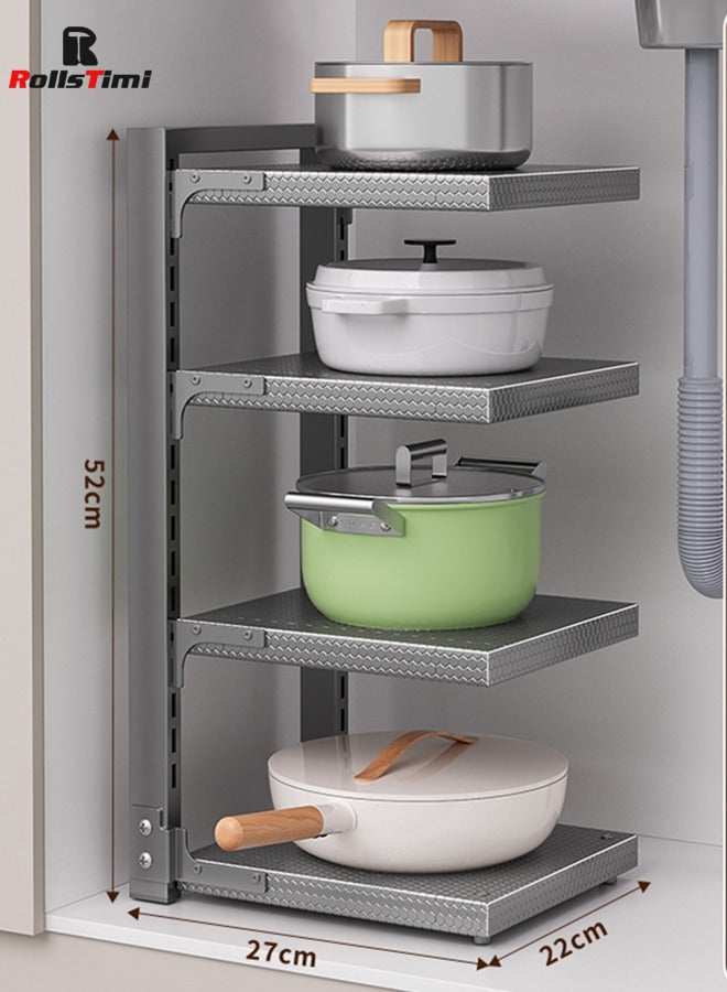 RollsTimi  Pot Organizers Inside Cabinet, Heavy Duty Pot Pan Rack Organizer with 4-Tiers, Pot and Pan Organizer for Under Cabinet Applicable to Kitchen Storage ,Black - Image 1