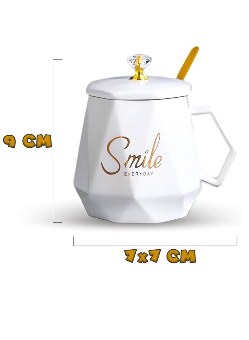 UKR UKR Smile Premium Coffee & Tea Mug with Spoon and Lid | Ceramic Water Cup for Office & Home | Stylish Personality Mug in White | Durable Hot & Cold Beverage Mug for Daily Use - Image 3
