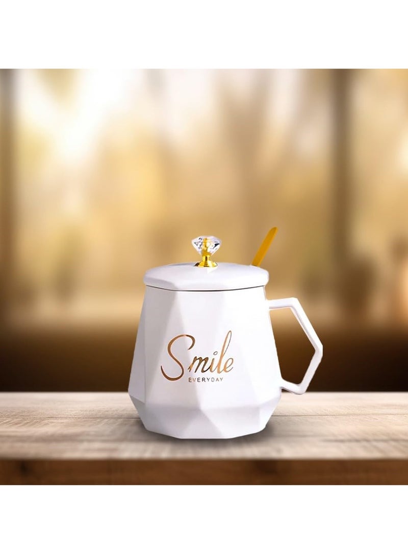 UKR UKR Smile Premium Coffee & Tea Mug with Spoon and Lid | Ceramic Water Cup for Office & Home | Stylish Personality Mug in White | Durable Hot & Cold Beverage Mug for Daily Use - Image 5