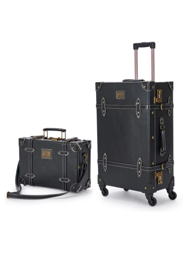 LIMRA Travel Bags Classic Leather Carry on Luggage 2 pcs Size 20/13 inch Black Color