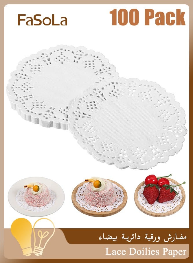 Fasola Lace Doilies Paper 100 Pieces, 16cm Round Lace Paper Placemats for Tables, Cake, Baking, Wedding Decoration (White) - Image 1
