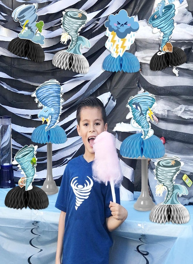 Funmemoir Tornado Birthday Party Decorations, 8pcs Tornado Honeycomb Centerpiece Blue Double Sided Printing for Tornado Party Favors Baby Shower Table Decorations - Image 3