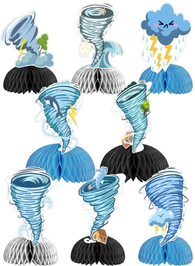 Funmemoir Tornado Birthday Party Decorations, 8pcs Tornado Honeycomb Centerpiece Blue Double Sided Printing for Tornado Party Favors Baby Shower Table Decorations - Image 1