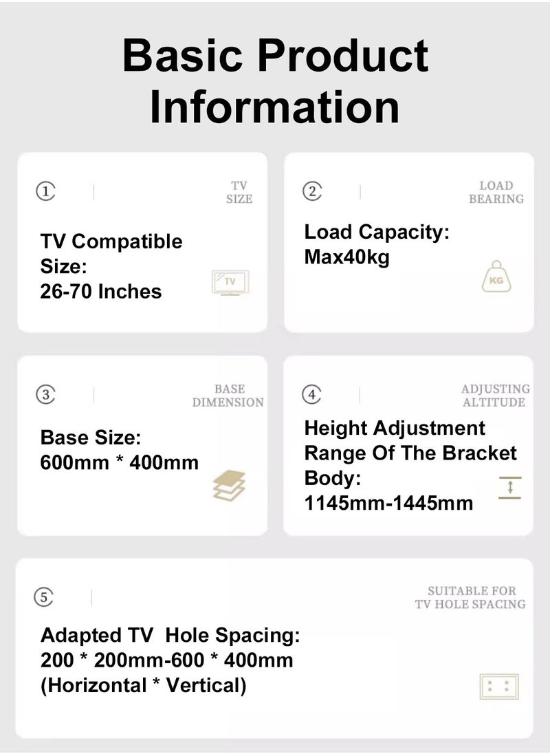 FlashHawk - Rolling TV Floor Stand for 26 to 70 inch TVs with 1-Shelf Storage Base,Portable Mobile Cart with Wheels, with Swivel Mount,Corner Universal Stands for Bedroom, Outdoor - Image 1