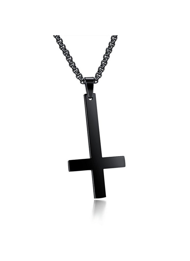 JAJAFOOK Stainless Steel Silver/Balck/Gold Upside Down Cross Pendant Necklaces With 21.6" Chain  - Image 1
