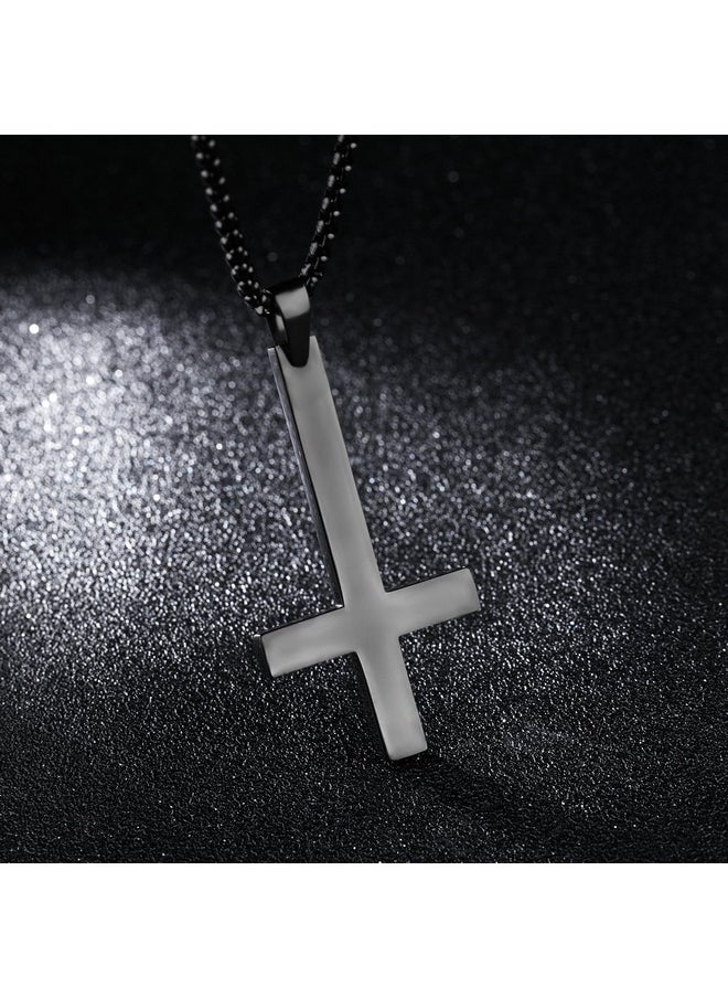 JAJAFOOK Stainless Steel Silver/Balck/Gold Upside Down Cross Pendant Necklaces With 21.6" Chain  - Image 2