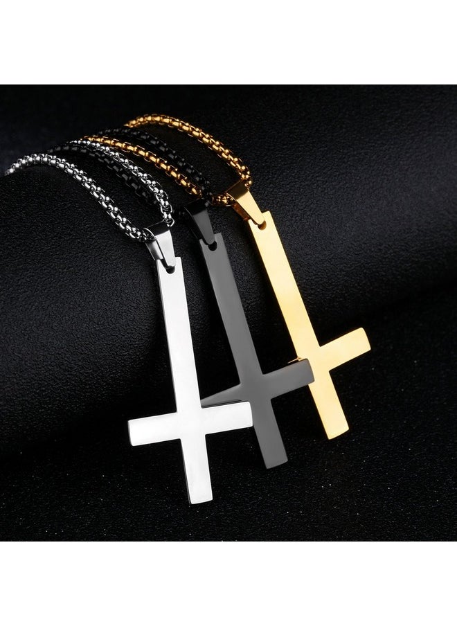 JAJAFOOK Stainless Steel Silver/Balck/Gold Upside Down Cross Pendant Necklaces With 21.6" Chain  - Image 3