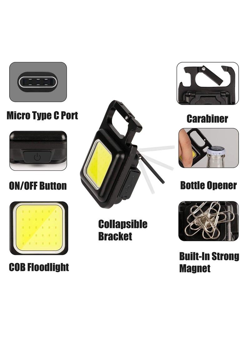 Mini led cob Keychain,Small Flashlights,800Lumens Bright Rechargeable Keychain Mini Flashlight 3 Light Modes Portable, Pocket Light with Folding Bracket Bottle Opener and Magnet Base - Image 4