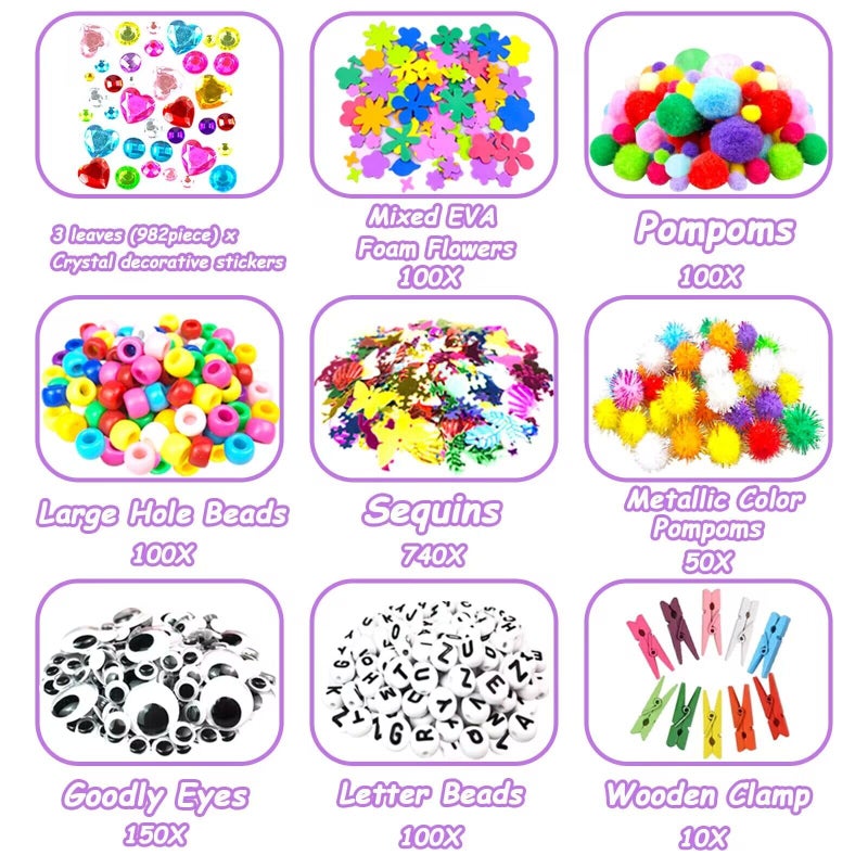 VLUSSO 3000Pcs DIY Arts and Crafts Supplies Kit for Kids - Kids Craft Kits Art Supplies Material Set with Pipe Cleaner All in 1 Crafts Activity Gifts Toys for Girls Boys Age 4-6, 6-8, 8-12 Years - Image 4
