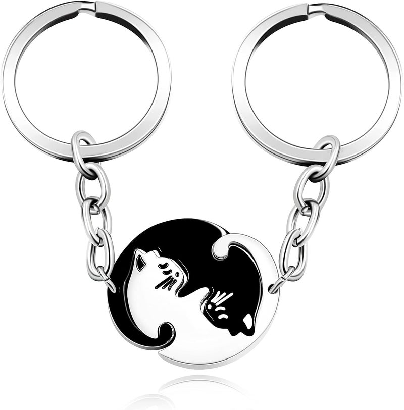 SWIUKPHE Cat Couples Keychains, 2pcs Black and White Matching Puzzle Cat Couples Keychains Set for Boyfriend Girlfriend - Image 1