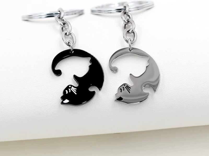 SWIUKPHE Cat Couples Keychains, 2pcs Black and White Matching Puzzle Cat Couples Keychains Set for Boyfriend Girlfriend - Image 2