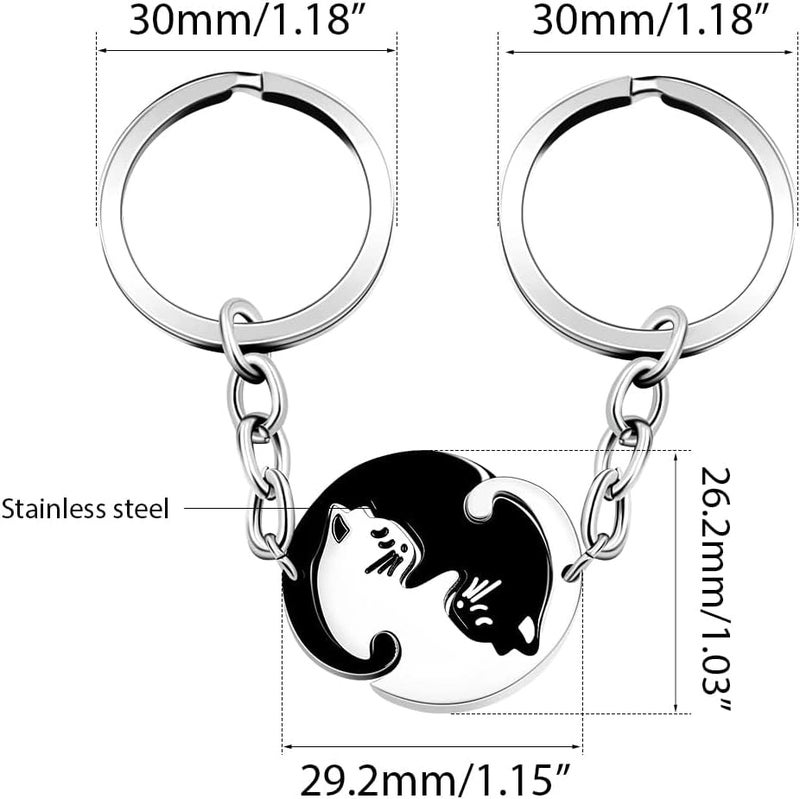 SWIUKPHE Cat Couples Keychains, 2pcs Black and White Matching Puzzle Cat Couples Keychains Set for Boyfriend Girlfriend - Image 4