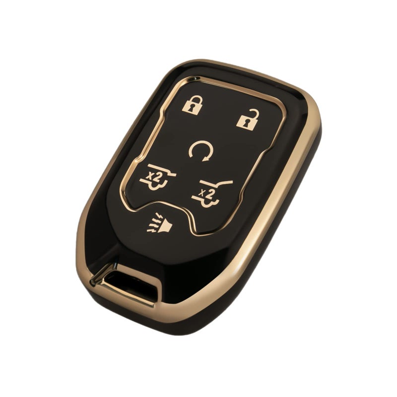 غطاء مفتاح OFFCURVE لسيارات GMC Yukon وYukon XL وTerrain وAcadia وSierra - غلاف مفتاح TPU ناعم لسيارات Chevy Chevrolet Suburban وTahoe - ملحقات السيارة لحامل المفتاح الذكي 6 أزرار - واقي مفتاح أسود