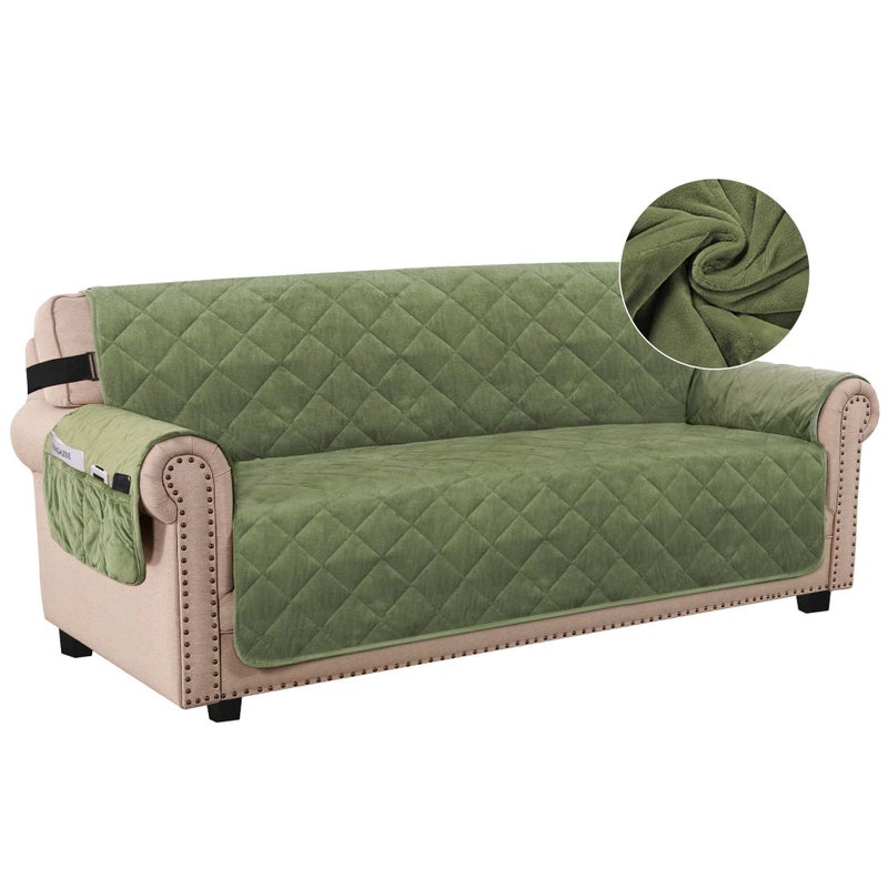 H.VERSAILTEX HVERSAILTEX Thick Velvet Sofa Cover Soft Couch Cover for 3 Cushion Cover Washable Furniture Protector for Dogs NonSlip Sofa Slipcover Fit Sitting Width Up to 78Oversaized Sofa Loden